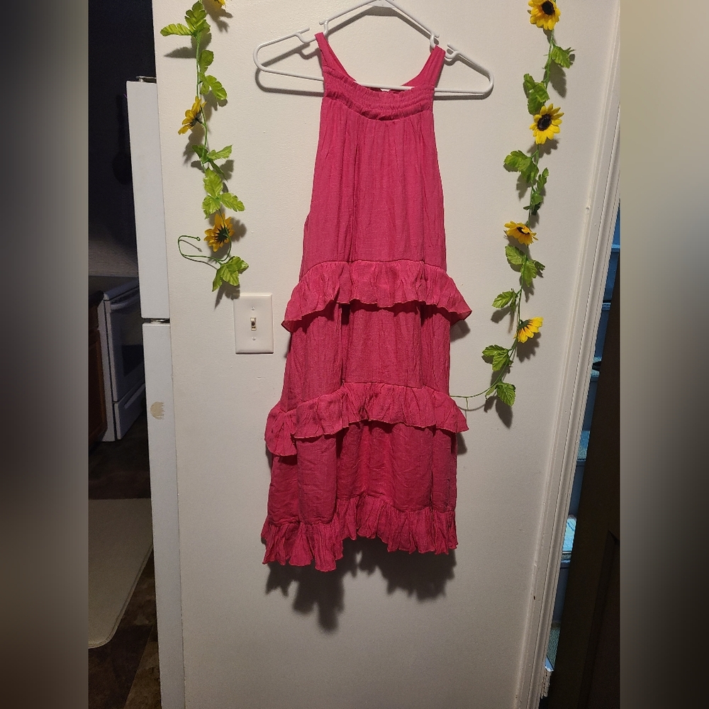 Nwt Large Pink Ruffle Tiered Summer Halter Dress